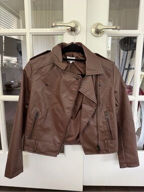 superdown Brown Faux Leather Moto Jacket